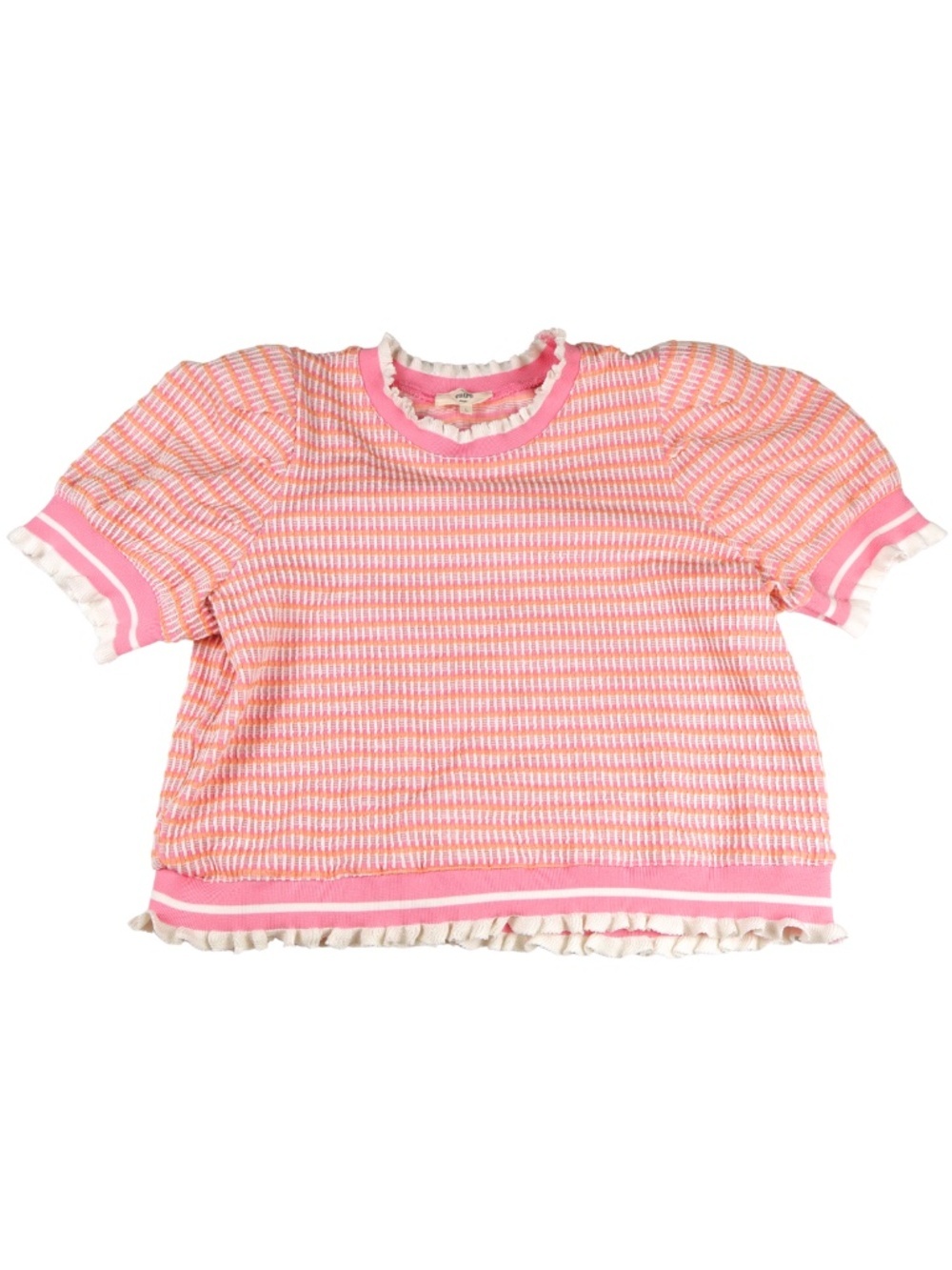 Entro Pink Orange Textured Knit Ruffle Trim Blouse Size Large Boutique Top